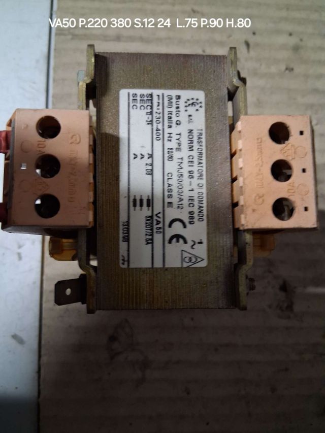 TRASFORMATORE DA VA.50 PRI. 220 380 SEC. 12 24 LUN.75 PRF.90 ALT.80