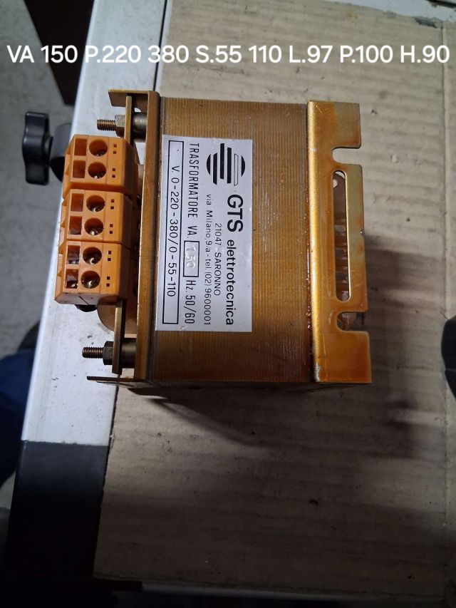 TRASFORMATORE DA VA. 150 PRI. 220 380 SEC. 55 110 LUN.97 PRF.100 ALT.90